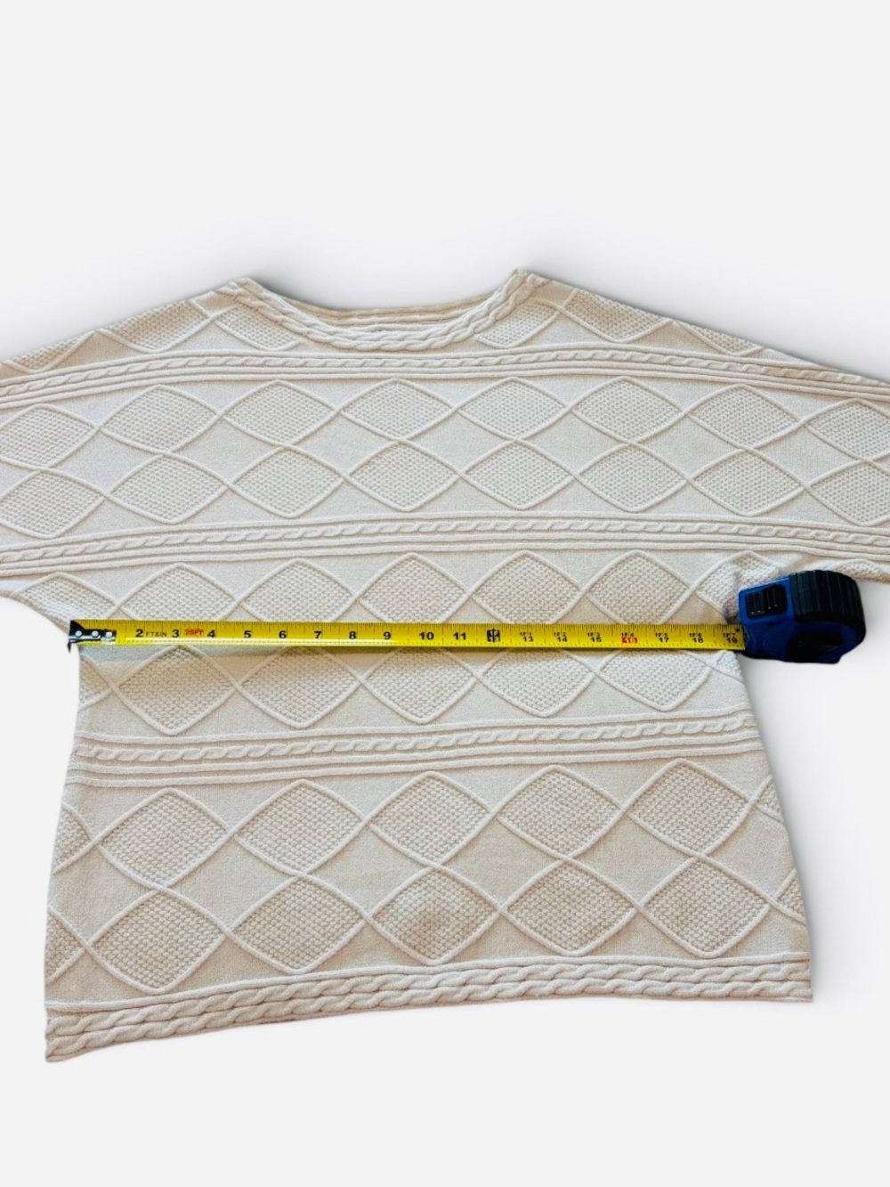 Soyaconcept Cream Diamond Cable Knit Sweater Women’s Small Relaxed Fit